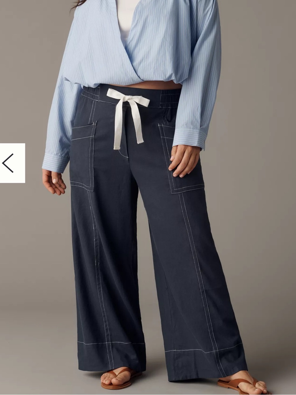 Maeve Anthropologie Navy Wide-Leg Drawstring Jeans with White Tie small P